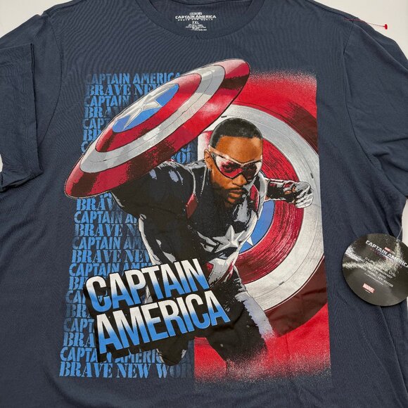 NWT Marvel Captain America Brave New World T-Shirt Men’s XXL 2XL Blue Graphic T - Picture 1 of 8